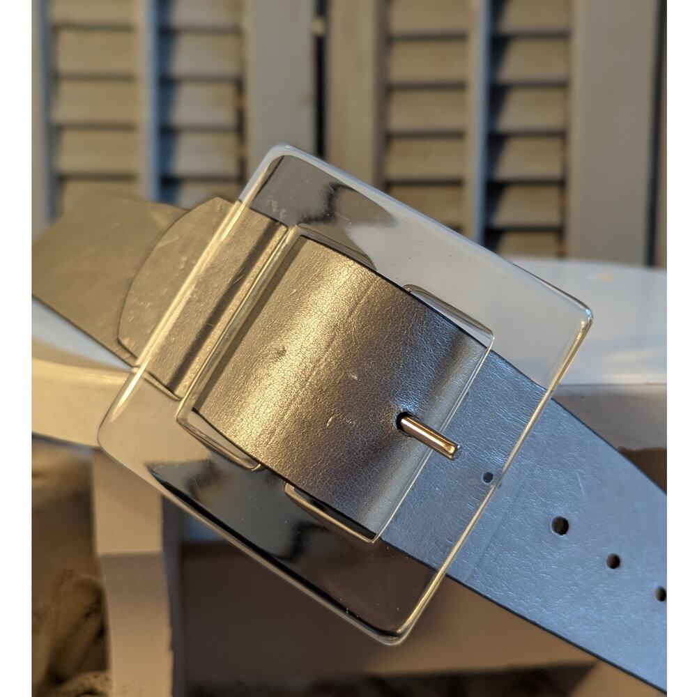 Vintage black patent and leather silver reversible belt